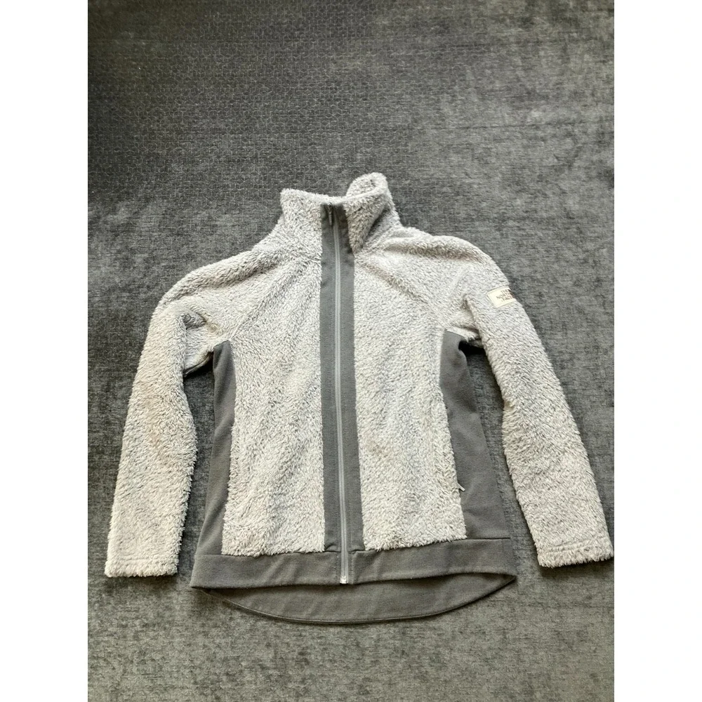 The North Face Furry Fleece Jacket Women Medium Gray Teddy Soft Mock Neck Zip Up